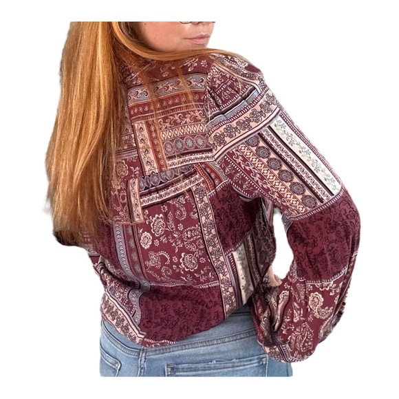 AMERICAN RAG Womens Red Printed Long Sleeve Collared Button Up Top Large - Picture 2 of 8